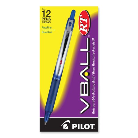 Pilot VBall RT Liquid Ink Roller Ball Pen, Retractable, Fine 0.7 mm, Blue Ink, Blue/White Barrel, 12PK 26207